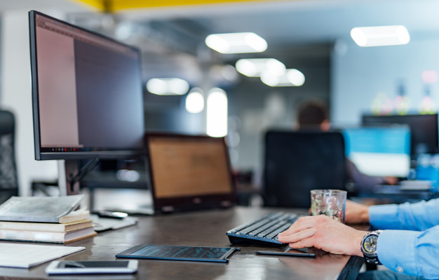 A software developer with software development tools.