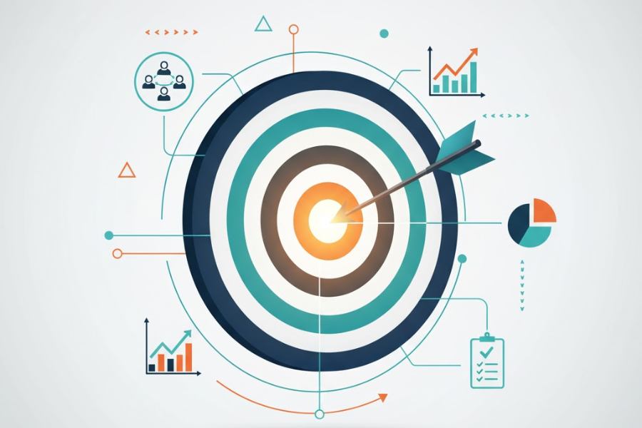 Conceptual image of a dart hitting a bullseye, representing the shift to outcome-focused project management and accountability for remote team success.