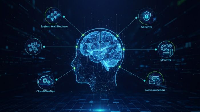 5 Key Skills to Look for in a Senior Remote Backend Engineer 1 Magnifying glass looking past code to reveal intricate system architecture, symbolizing vetting senior remote backend engineers beyond basic coding