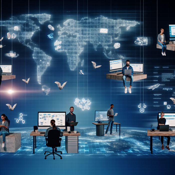 How Remote Teams Scale Agile Development With Modern Collaboration Technology 3 A modern remote software development team collaborating across the globe, visualized as a unified, technology-driven Agile workflow. In the foreground, a diverse group of software engineers and product people (different genders, ethnicities, and ages) appear in separate floating “workspaces” or panels, each clearly in a different setting: a cozy home office, a minimalist apartment desk, a café, and a small coworking space. They are all focused but relaxed, wearing casual work clothes, looking at laptops or large monitors. Their individual spaces are connected by glowing, flowing lines and nodes forming a stylized digital network that curves across the image, symbolizing Agile processes and tools. Within this network, semi-transparent icons and UI elements float: kanban boards, sprint backlogs, burndown charts, video call windows with tiny faces, chat bubbles, and integration pipelines. These elements are sleek, minimal, and clearly modern, blending into the environment as holographic overlays rather than heavy interface screenshots. In the mid-ground, one large, semi-transparent agile board spans across the scene like a holographic wall: columns labeled visually by position (not text) showing cards moving from left to right, representing backlog, in progress, review, and done. Small, abstract avatars are positioned near tasks, hinting at team ownership and collaboration, including QA, DevOps, and Product. Nearby, subtle icons suggest test automation, CI/CD pipelines, and cloud infrastructure, all integrated seamlessly into the glowing workflow lines. In the background, a soft world map made of light lines and dots hints at multiple continents. Points on the map glow where the team members’ workspaces float in the foreground, emphasizing distributed teamwork and different time zones. Around the map, faint circular arcs indicate asynchronous collaboration and continuous delivery loops, evoking the idea of scaling Agile practices across geography. Overall mood: inspiring, forward-looking, efficient, and calm. The scene conveys high trust, transparency, and alignment rather than chaos. No one looks stressed; instead, their body language conveys focus and smooth collaboration. Art style: high-end digital illustration with a semi-photorealistic, slightly futuristic interface design. Clean, crisp lines, subtle gradients, and smooth, well-defined characters. UI elements look like refined tech product visuals, not cluttered dashboards. Composition: wide cinematic shot, slightly elevated perspective, allowing clear view of multiple remote workspaces and the central agile workflow network. The characters are spaced out but visually connected by the glowing lines and shared holographic kanban wall. No text labels, only visual metaphors for organization and flow. Color palette and lighting: cool, modern palette with blues, teals, and purples as dominant colors, accented with warm highlights (oranges and soft gold) where collaboration and decision points occur. Soft, ambient lighting with gentle glows from screens and holograms. Subtle contrast between the cool, high-tech interface elements and the warm, human, physical environments to emphasize harmony between people and tools. No visible text in the image. No logos. Clean, focused, and visually legible representation of technology-enabled, scaled Agile collaboration in remote teams.