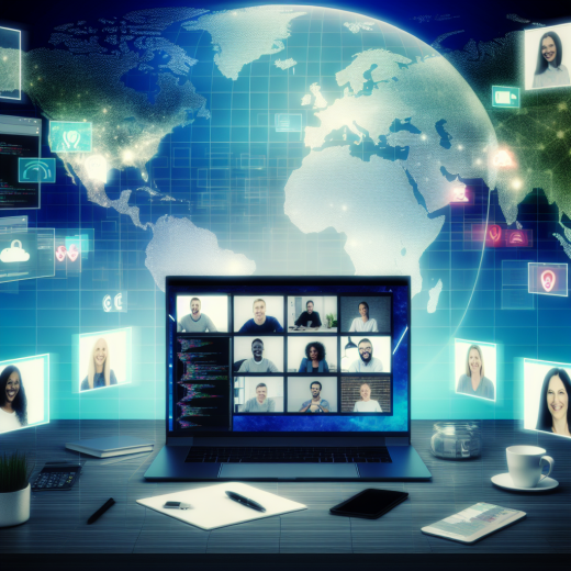 Top Benefits of Hiring Remote Software Developers for Your Business 1 A modern, inspiring digital illustration showing a diverse team of remote software developers collaborating seamlessly across the globe, symbolizing the benefits of hiring remote developers. In the center, show a large stylized laptop or ultra-wide monitor on a sleek desk, with a clean, modern code editor and project dashboard visible. Around the screen, depict multiple floating video-call windows and chat bubbles showing diverse developers: different genders, ethnicities, and ages, each in their own unique workspace (a cozy home office, a minimalist apartment, a café, a tropical location with a laptop, a nighttime city-view office). In the background, integrate a subtle translucent world map or globe with glowing connection lines linking various cities and continents, representing global talent, time-zone coverage, and 24/7 productivity. Overlay faint icons for key concepts: a shield for security, a dollar sign or coin for cost savings, a clock for time efficiency, and a gear or rocket for scalability and fast delivery. These icons should be subtle and semi-transparent, integrated into the background and not distracting. The scene should feel energetic yet professional, emphasizing focus, productivity, and collaboration rather than chaos. Developers are shown smiling or concentrating, some with headphones, some pairing on code, one presenting a screen during a virtual meeting, another reviewing code on a tablet or second monitor. On the desk in the foreground, include minimal but relatable details: a coffee mug, a notebook, a smartphone with notification icons, and a small potted plant. Artistic style: sleek, high-quality digital illustration with a slightly futuristic, tech-startup aesthetic, clean lines, and soft gradients. Composition: wide-angle view, slightly elevated perspective, laptop and central video grid as focal point, world map and connection lines forming a halo-like backdrop. Color palette: cool, professional tech colors (blues, teals, purples) contrasted with warm accent tones (oranges, soft yellows) to suggest optimism and innovation. Lighting: soft, ambient glow from the screen, with subtle highlights on faces and devices, creating a sense of connectedness across distances. No text anywhere in the image.