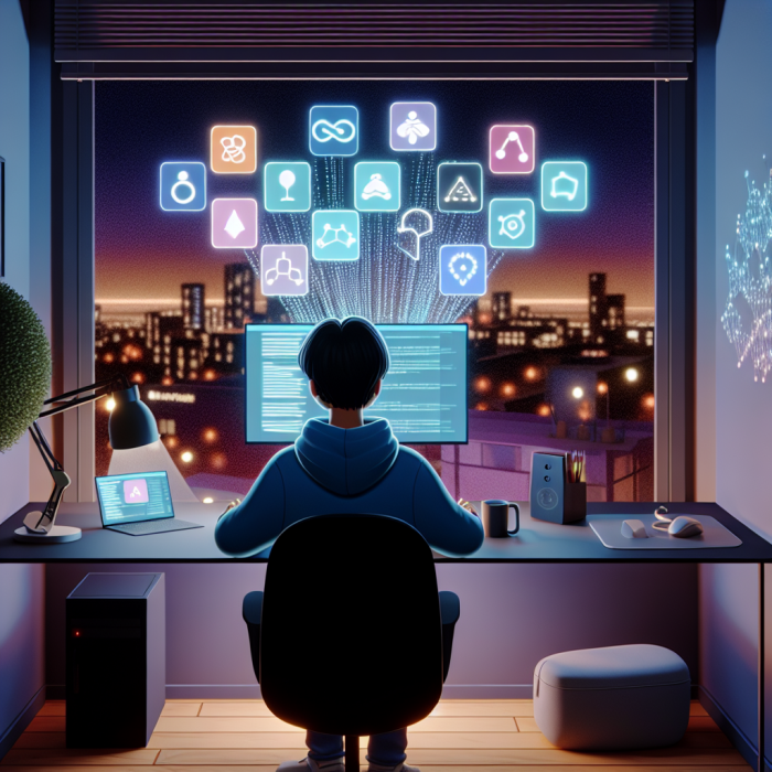 Best Niche Job Boards for Software Engineers Working Remotely 1 A wide cinematic digital illustration showing a software engineer exploring a glowing “galaxy” of niche job boards on floating screens, symbolizing specialized tech career opportunities across the web. In the foreground, a remote software engineer sits at a modern desk in a cozy home office, seen from slightly behind and over the shoulder, facing a large ultrawide monitor. The desk has a laptop, second monitor, headphones, a coffee mug, a small plant, and subtle tech accessories, suggesting a focused but comfortable remote work setup. Emerging from the main monitor and extending into the room and then into a stylized digital sky are multiple semi-transparent floating panels and windows, each representing a different specialized job board niche: icons and abstract visuals for AI/ML, DevOps, blockchain, frontend, backend, mobile, open source, security, startup jobs, etc. Each panel has distinct colors and subtle pictograms (but no readable text), like a tiny robot head for AI, server stacks for DevOps, code brackets for web dev, a shield for security, a blockchain-like chain node icon, mobile phone outlines for app dev. The panels form a gentle arc or spiral, like a constellation or information nebula, leading towards the distance and suggesting breadth and discovery. In the background outside the window, it’s twilight or early evening in a city or suburban skyline, with soft bokeh lights and a calm atmosphere, emphasizing the “remote” and global nature of the job search. The room is warmly lit by the computer screens and a desk lamp, creating a contrast between warm ambient light and cool, glowing blues and neons from the digital panels. Overall mood is inspiring, focused, and optimistic, conveying strategic career exploration rather than stress. Style is clean, modern, semi-realistic digital art with a slight futuristic tech aesthetic. Composition balances the human element (the engineer) on one side and the expanding digital galaxy of niche job boards on the other, with leading lines drawing the eye from the desk to the floating panels and into the distance. Color palette: deep navy and dark teal for the background, accented with vibrant cyan, electric blue, soft purples, and a few warm oranges and yellows from the desk lamp and city lights. High resolution, no text anywhere in the scene, clear, uncluttered, and instantly readable as “remote software engineer exploring specialized job boards online.”