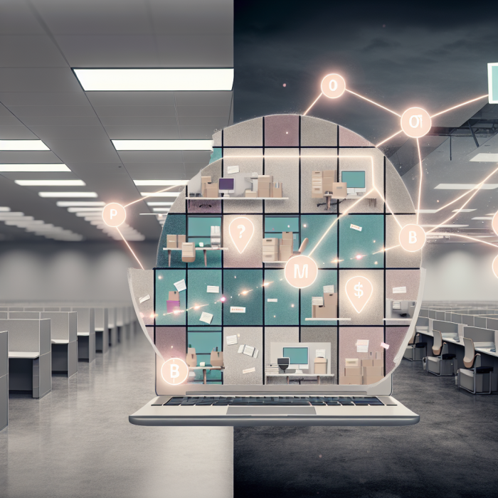 A modern, inspiring digital illustration that visualizes how remote hiring saves money and boosts business efficiency for a global company. Show a split but harmonious scene: On the left, depict a traditional corporate office floor from a slightly elevated, wide-angle perspective: rows of gray cubicles, fluorescent lighting, a large “FOR LEASE” sign visible through a window on an empty floor, unused desks and chairs, stacks of paper, and subtle icons of high overhead costs (e.g., a faint ghosted bar chart showing rising expenses in the background). The mood on this side is slightly dull and cluttered, with muted grays and beiges, symbolizing inefficiency and high operational costs. On the right, transition seamlessly into a remote-first, globally distributed work environment: diverse professionals working from different cozy, modern home offices and coworking spaces that appear in overlapping “floating windows” or panels, as if part of a fluid digital network. Show a variety of people of different ages, genders, ethnicities, and locations: someone at a laptop near a window with greenery, another in a minimalist apartment, one at a standing desk, one on a terrace with a city skyline, one in a small town environment. Connect them visually with subtle glowing lines or nodes, representing efficient collaboration across time zones. In the middle, where the two worlds meet, show a central laptop or large transparent screen displaying a simplified dashboard: a clean, abstract interface with icons for cost savings, productivity charts trending upward, and global hiring locations. Use recognizable but non-branded symbols: upward arrows, checkmarks, and small globe icons. The screen acts as a visual bridge, showing the transformation from traditional hiring to remote hiring. Emphasize efficiency and savings through visual metaphors on the right side: a lean, tidy desk, a plant thriving by natural light, a compact laptop setup with wireless peripherals, and clean digital charts hovering subtly in the air (no text, just arrows and shapes). Suggest reduced overhead by showing office lights turning off or fading out on the left, while soft natural light illuminates the right. Artistic style: clean, modern digital illustration with semi-flat, slightly isometric elements and subtle gradients. The look is professional and tech-forward, suitable for a business blog, but warm and human-centered rather than coldly corporate. Composition: wide, horizontal layout with a clear left-to-right narrative—from old, expensive, centralized office culture to flexible, efficient remote hiring. Use a gentle diagonal or curved transition between the two halves so they blend visually rather than being sharply divided. Color palette: left side with cooler grays, desaturated blues, and pale fluorescents; right side with warmer, vibrant, but still professional tones—soft teals, sky blues, fresh greens, and warm sunlight ambers. Lighting should move from artificial, flat lighting on the left to bright, natural, uplifting lighting on the right, reinforcing the sense of improvement and opportunity. Overall mood: optimistic, efficient, future-ready, and business-focused. The image should clearly communicate that remote hiring reduces costs and increases productivity through global talent, flexibility, and smart use of technology, without any text or logos in the image.